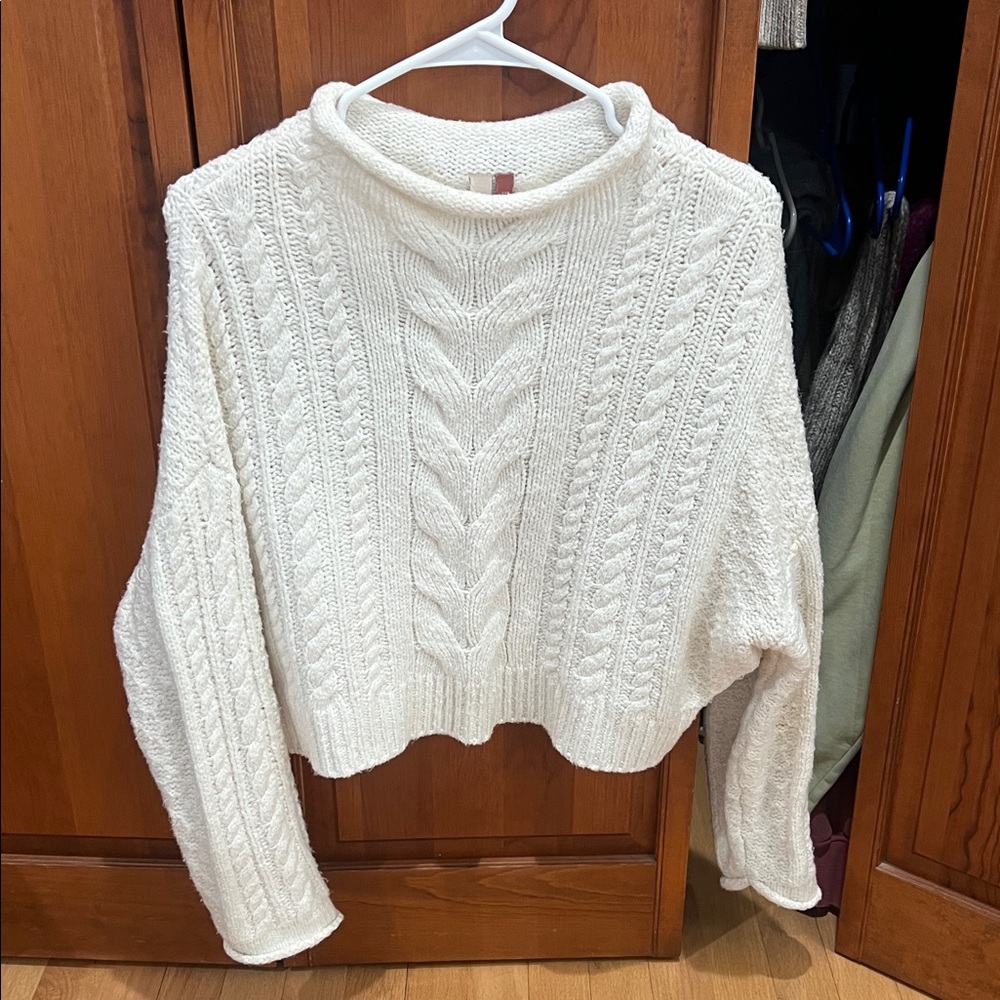 Pilcro Cream Cable Knit Turtleneck Sweater